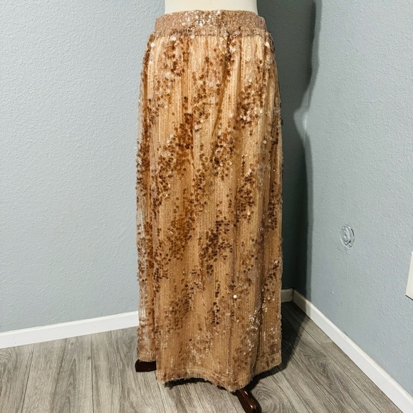 Zara New Gold High Waist Christmas Long Sequin Skirt‎ Size L A-Line Silhouette - Picture 6 of 13